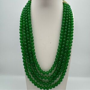 Emerald Green Multi-Strand Stone Beaded Statement Necklace w Tassel
